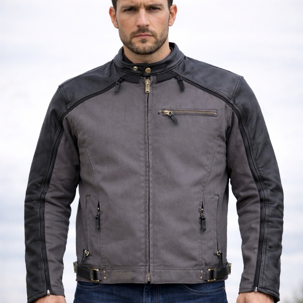 Power Trip Leather Textile Armored Motorcycle Jacket Men's Medium Black